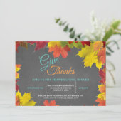 Chic Fall Leaves Chalkboard Thanksgiving Dinner Kaart (Staand voorkant)