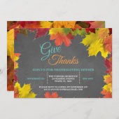 Chic Fall Leaves Chalkboard Thanksgiving Dinner Kaart (Voorkant / Achterkant)