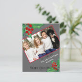 Chic Familie Foto Waterverf Christmas Holly Feestdagenkaart (Staand voorkant)