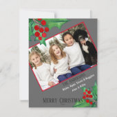 Chic Familie Foto Waterverf Christmas Holly Feestdagenkaart (Voorkant)