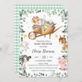 Chic Farm Animals Barnyard Greenery Baby shower I Kaart