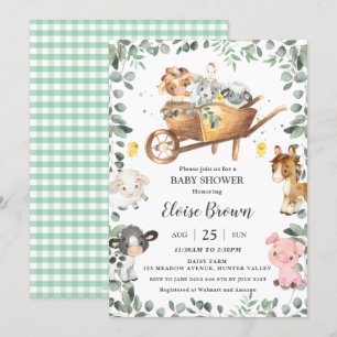 Chic Farm Animals Barnyard Greenery Baby shower I Kaart