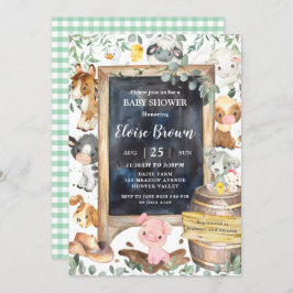 Chic Farm Animals Barnyard Greenery Baby shower Kaart