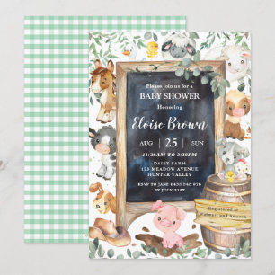 Chic Farm Animals Barnyard Greenery Baby shower Kaart