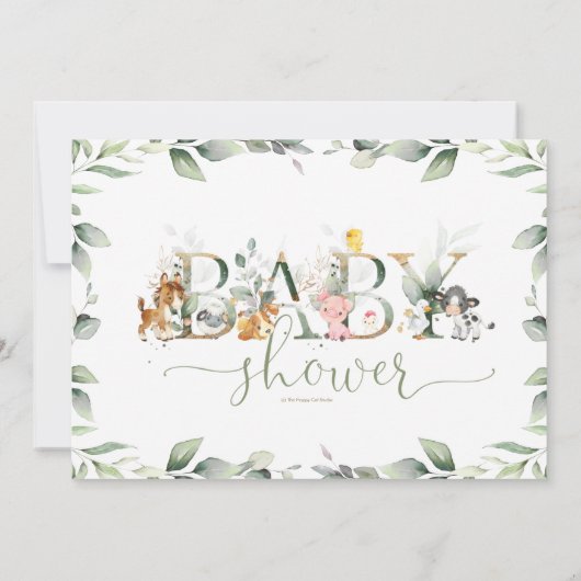 Chic Farm Animals Greenery Baby shower Neutraal Kaart (Achterkant)