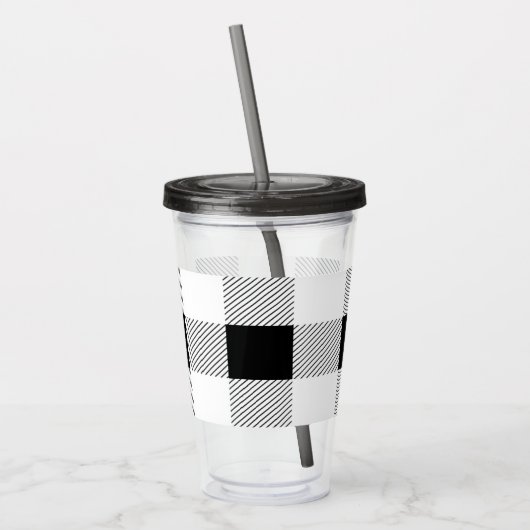 chic farmhouse black white buffalo plaid acryl drinkbeker (Links)