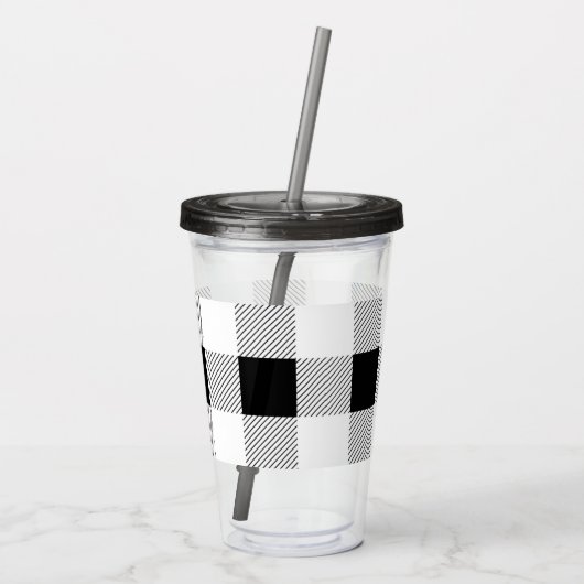 chic farmhouse black white buffalo plaid acryl drinkbeker (Achterkant)