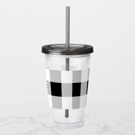 chic farmhouse black white buffalo plaid acryl drinkbeker (Rechts)