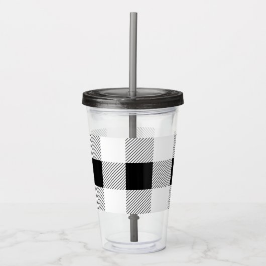 chic farmhouse black white buffalo plaid acryl drinkbeker (Voorkant)