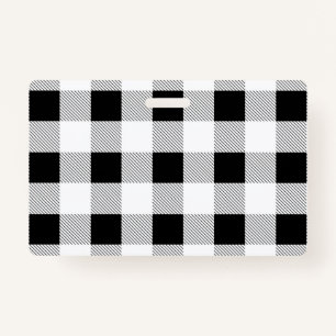 chic farmhouse black white buffalo plaid badge