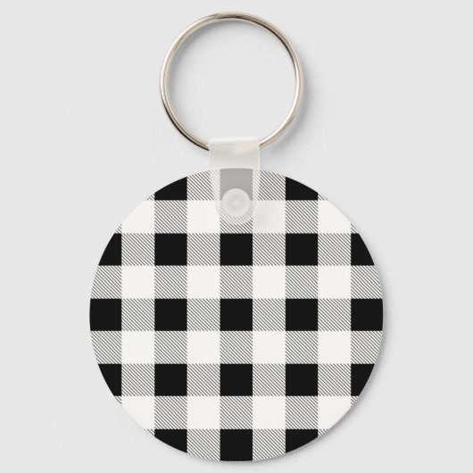 chic farmhouse black white buffalo plaid sleutelhanger (Voorkant)