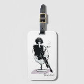 Chic Fashionable Woman Coffee Lover Personalizeerd Bagagelabel (Voorkant (verticaal))