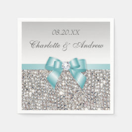 Chic Faux Blauwgroen Bow Silver Sequins Huwelijk Servetten