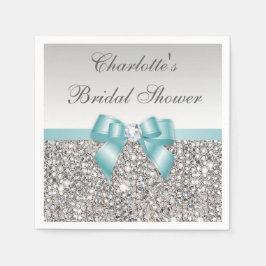 Chic Faux Blauwgroen Bow Silver Sequins Vrijgezell Servet