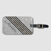Chic faux Crystal en Silver glitter Persoonlijk Bagagelabel (Voorkant (horizontaal))