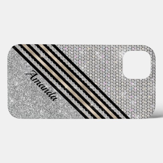 Chic faux Crystal en Silver glitter Persoonlijk Case-Mate iPhone Case (Achterkant (horizontaal))