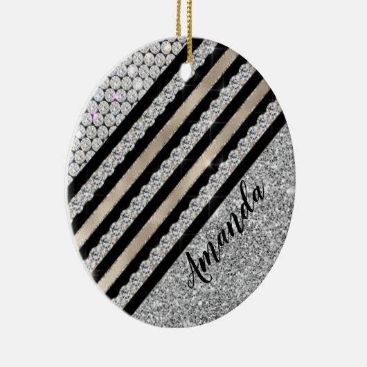 Chic faux Crystal en Silver glitter Persoonlijk Keramisch Ornament (Rechts)