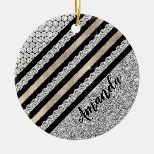 Chic faux Crystal en Silver glitter Persoonlijk Keramisch Ornament (Voorkant)