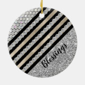 Chic faux Crystal en Silver glitter Persoonlijk Keramisch Ornament (Achterkant)