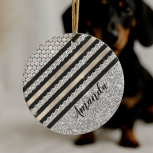 Chic faux Crystal en Silver glitter Persoonlijk Keramisch Ornament