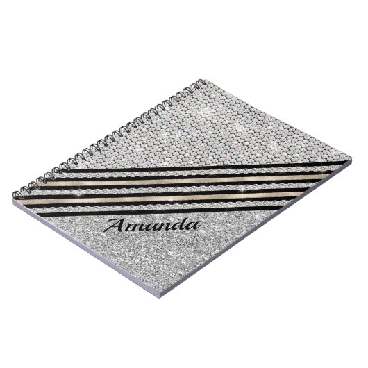 Chic faux Crystal en Silver glitter Persoonlijk Notitieboek (Linkerzijde)