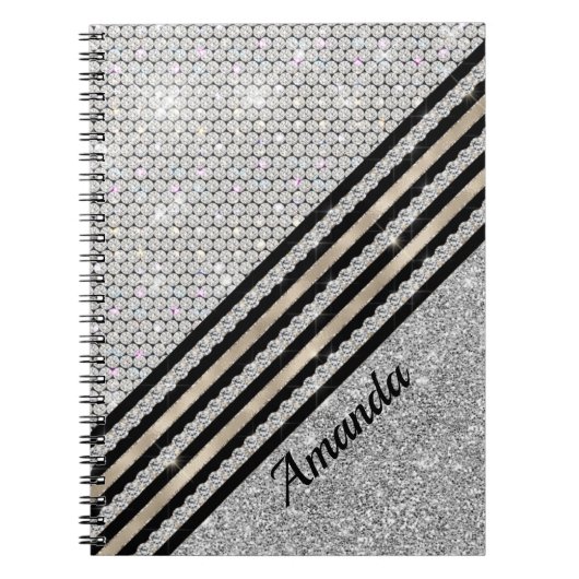 Chic faux Crystal en Silver glitter Persoonlijk Notitieboek (Voorkant)