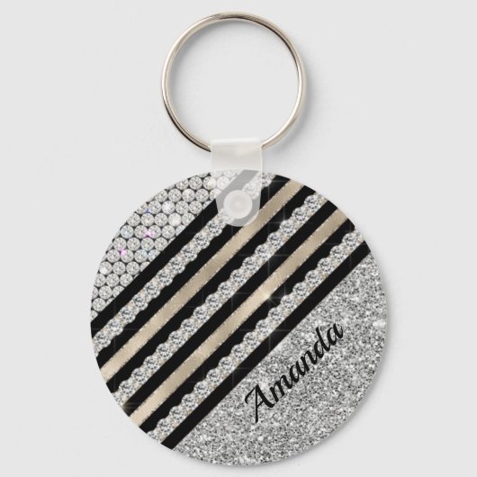 Chic faux Crystal en Silver glitter Persoonlijk Sleutelhanger (Voorkant)