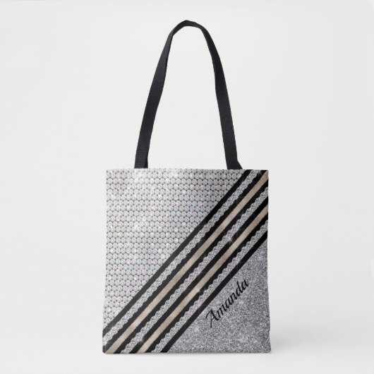 Chic faux Crystal en Silver glitter Persoonlijk Tote Bag (Voorkant)