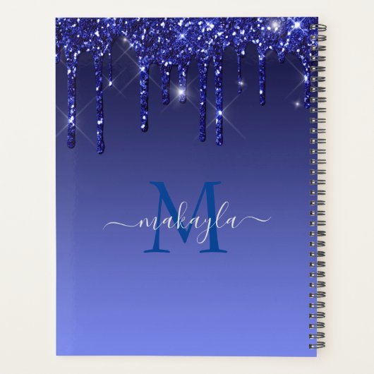 Chic Faux Dark Blue Glitter Drivers Monogram Naam Planner (Achterkant)
