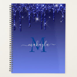 Chic Faux Dark Blue Glitter Drivers Monogram Naam Planner