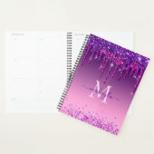 Chic Faux Dark Paars Glitter Drift Monogram Naam Planner (Display)