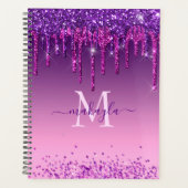 Chic Faux Dark Paars Glitter Drift Monogram Naam Planner (Voorkant)
