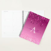 Chic Faux Dark Pink Glitter Drift Monogram Naam Planner (Display)