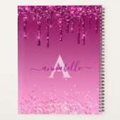 Chic Faux Dark Pink Glitter Drift Monogram Naam Planner (Achterkant)