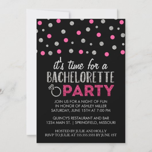 Chic Faux Glitter Bachelorette Party Kaart (Voorkant)
