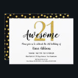 Chic Faux Gold 21e verjaardag Uitnodiging<br><div class="desc">Een geweldige 21e verjaardagsfeestuitnodiging voor een geweldige verjaardag. Faux (nep) gouden nummer 21 met het woord GEWELDIGE (of wie je ook kiest) in zwart schrift aan de voorkant maakt dit een unieke, chique en stijlvolle uitnodiging voor het grote feest. Verrassing! Er zijn bijpassende faux gouden stippen dansen op de achterkant...</div>