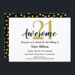 Chic Faux Gold 21e verjaardag Uitnodiging<br><div class="desc">Een geweldige 21e verjaardagsfeestuitnodiging voor een geweldige verjaardag. Faux (nep) gouden nummer 21 met het woord GEWELDIGE (of wie je ook kiest) in zwart schrift aan de voorkant maakt dit een unieke, chique en stijlvolle uitnodiging voor het grote feest. Verrassing! Er zijn bijpassende faux gouden stippen dansen op de achterkant...</div>
