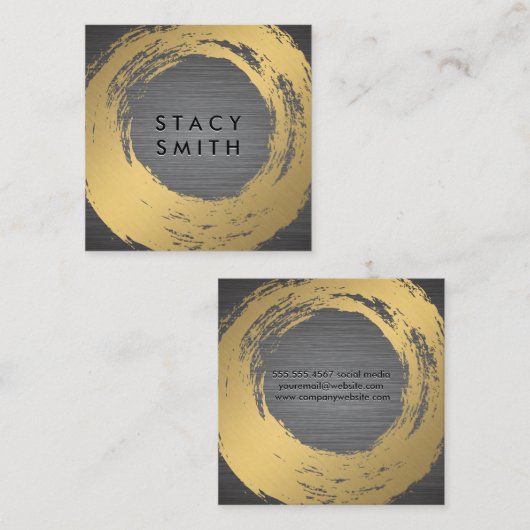 Chic Faux Gold Borhed | Metaal geborsteld Vierkante Visitekaartje (Voorkant / Achterkant)