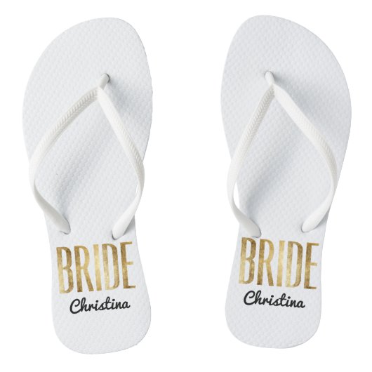 Chic Faux Gold Bride Wedding Bachelorette Teenslippers (Voetbed)