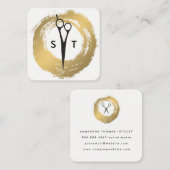 Chic Faux Gold Brushed Salon Stylist Monogram Vierkante Visitekaartje (Voorkant / Achterkant)