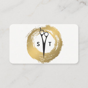 Chic Faux Gold Brushed Salon Stylist Monogram Visitekaartje