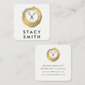 Chic Faux Gold Brushed Salon Stylist Vierkante Visitekaartje (Voorkant / Achterkant)