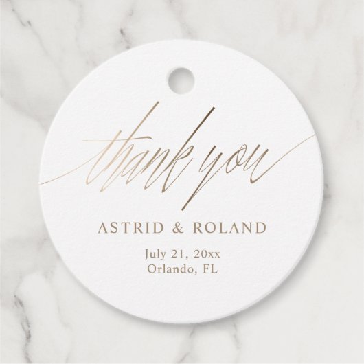 Chic Faux Gold Calligraphy Favoriete bruiloft Bedankjes Labels (Voorkant)