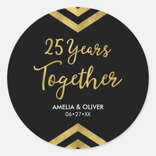 Chic Faux Gold Chevron 25th Jubileum Party Ronde Sticker (Voorkant)