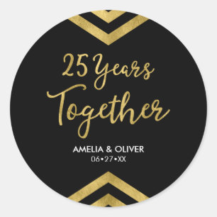 Chic Faux Gold Chevron 25th Jubileum Party Ronde Sticker