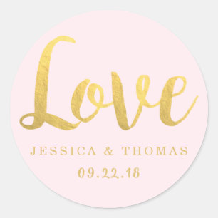 Chic Faux Gold Foil & Blush Pink Weddenschap Ronde Sticker