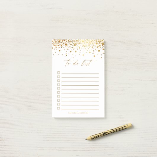 Chic Faux Gold Foil Confetti Stippen gepersonalise Post-it® Notes (Op bureau)