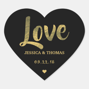 Chic Faux Gold Foil Custom Wedding Love Sjabloon Hart Sticker