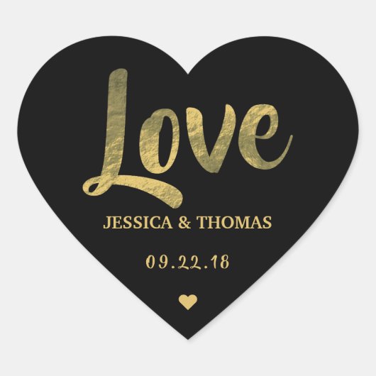 Chic Faux Gold Foil Custom Wedding Love Sjabloon Hart Sticker (Voorkant)