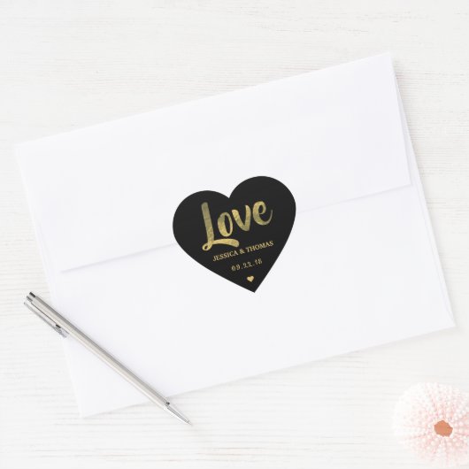Chic Faux Gold Foil Custom Wedding Love Sjabloon Hart Sticker (Envelop)